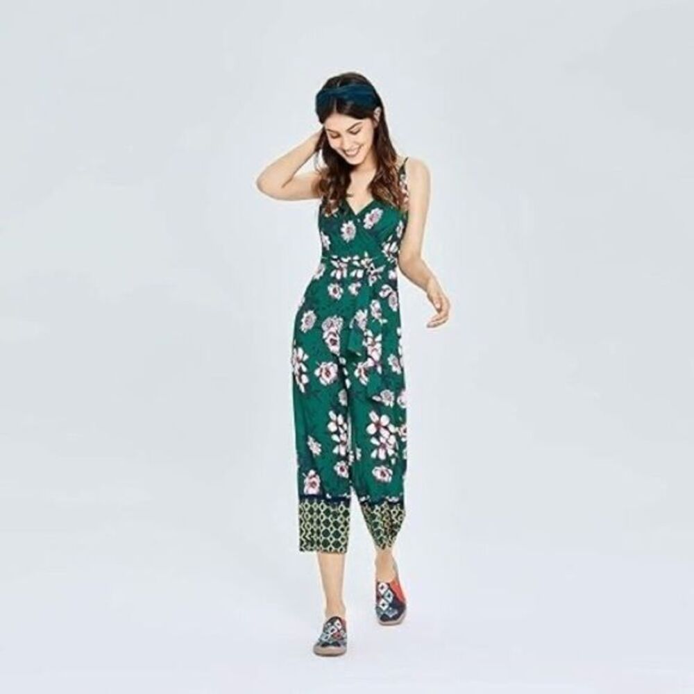 Forever21 green floral jumpsuit
